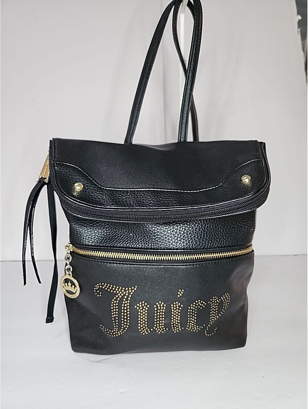 Juicy Couture Backpack Black Studded Charm Pockets Adjustable Expantable S/M